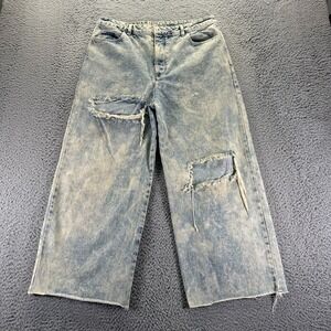 Collusion X007 Jeans Mens 34x30 Blue Denim Cotton Wide-Leg Acid Wash Distressed